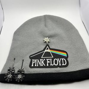 Upcycled pink floyd beanie